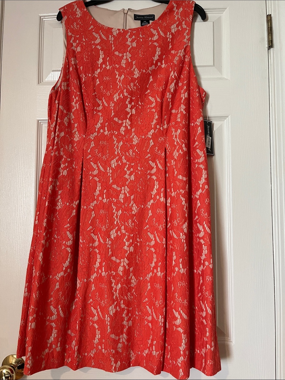 Jessica Howard Coral Lace A-Line Midi Dress